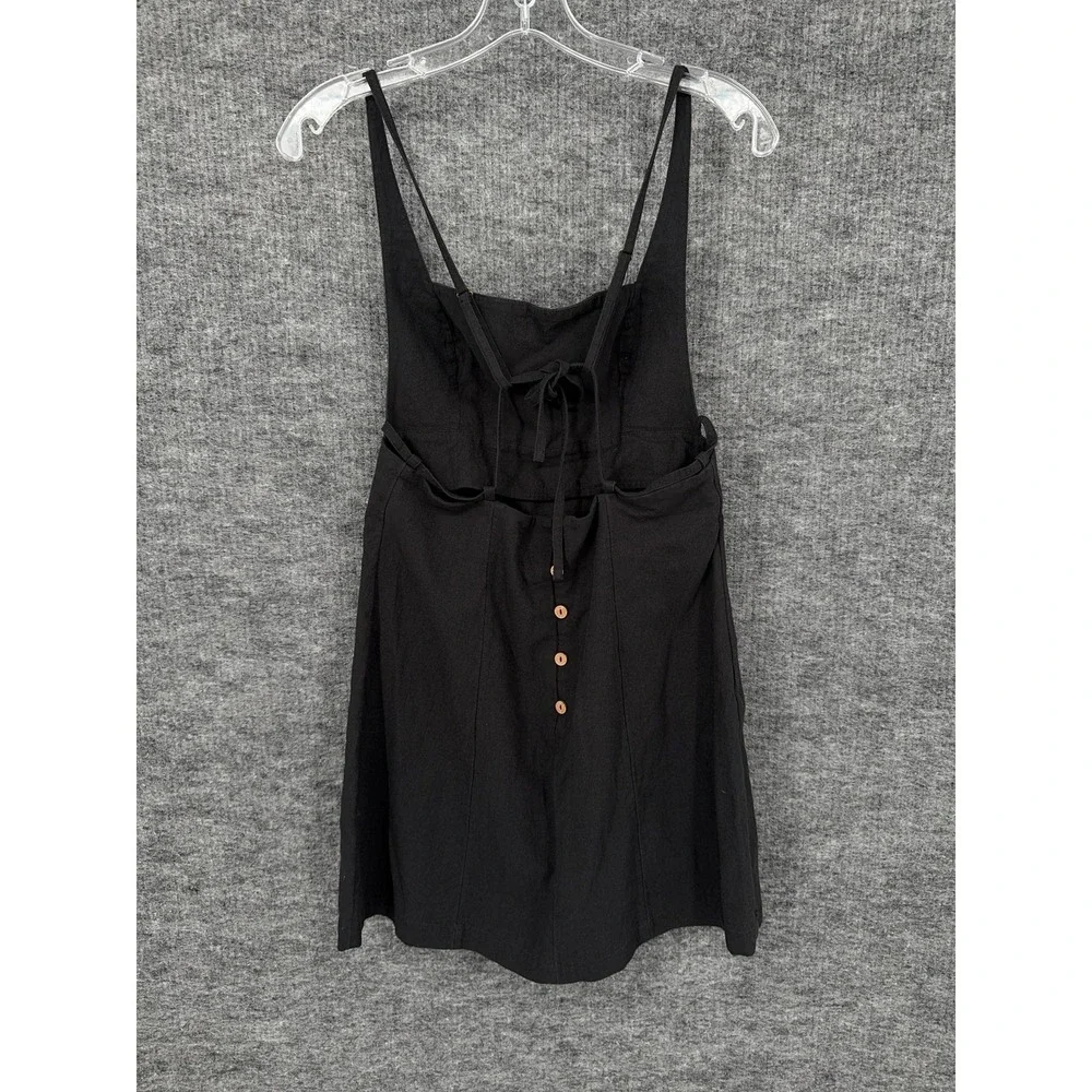 Free People Dress Womens Small Black Mini Square Neck Strappy Cotton Sundress